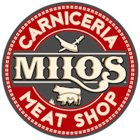 the logo for mio's meat shop