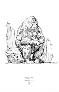 a drawing of a gorilla sitting on a rock