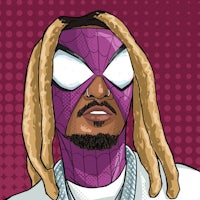 a man with dreadlocks and a spider - man mask