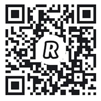a black and white qr code with the letter r