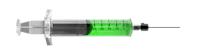 a green syringe on a white background