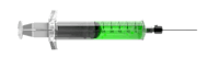 a green syringe on a white background