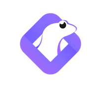 a purple and white logo with a lizard in it