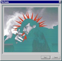 a screen shot of a computer screen with an image of a man holding a gun