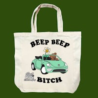 a tote bag with the words'deep beep bitch'on it