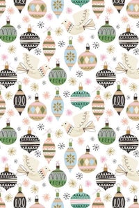 a christmas pattern with birds and ornaments on a white background