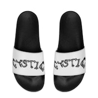 a pair of slide sandals with the word cystic on them