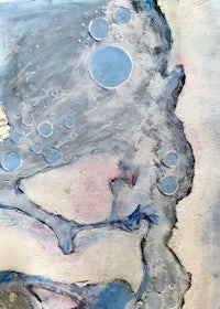 a painting with blue and white bubbles on it