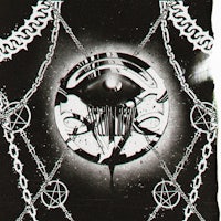 a black and white image of a chain with a pentagram on it
