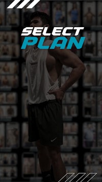 a man standing in front of a wall with the text select plan