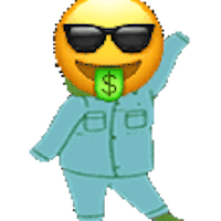 an emoji with sunglasses and a dollar in his mouth