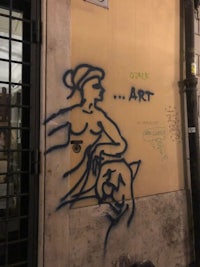 a painting of a woman and a cat on a wall
