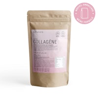 a bag of collagene powder on a white background