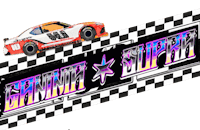 a checkered flag with a race car on it