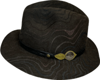 a brown hat with a gold medallion on it