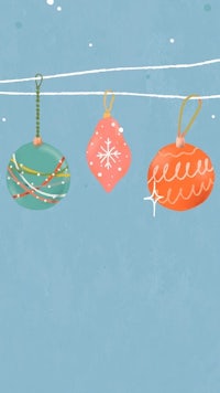 three christmas ornaments hanging on a line
