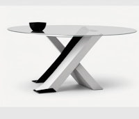 a glass dining table with a black and white design