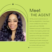 a photo of a woman with curly hair and the words meet the agent