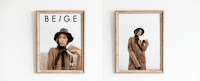 two framed pictures with the word beige on them