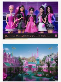 a series of pictures of barbie dolls in pink