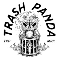 trash panda logo with a raccoon in a bucket