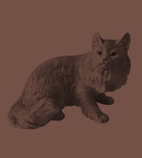 a statue of a cat sitting on a brown background