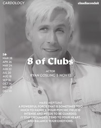 a poster for 8 of clubs with a man in a denim jacket