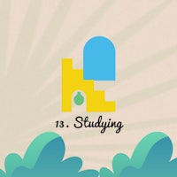 a blue and yellow logo with the words studying on it