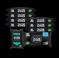 a pack of dude wipes on a black background
