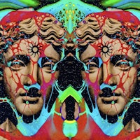 a psychedelic painting of a man's head