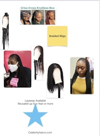 a picture of braided wigs with a star in the middle