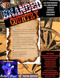 a flyer for branded country with an image of a cowboy and a wagon