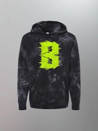 a black tie dye hoodie with the letter b on it