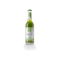 a bottle of green juice on a white background