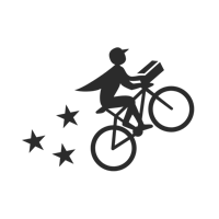 a man riding a bicycle with stars on it