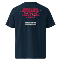 a navy t - shirt with a quote on it