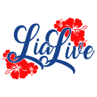the word lia live on a black background with red and blue flowers