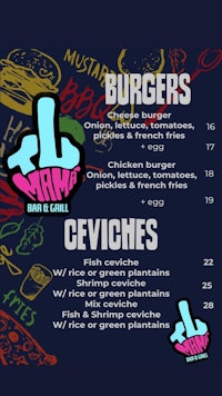 a menu for a fast food restaurant with burgers and fries