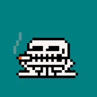a pixelated image of a skeleton smoking a cigarette