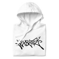a white hoodie with graffiti on it