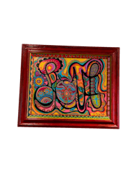 a colorful framed painting with the word love on it