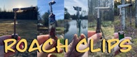 a person is holding a pair of roach clips in front of a tree