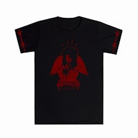 a black t - shirt with red wings on it