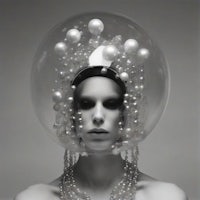 an image of a woman wearing a head full of pearls