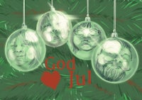 four christmas ornaments hanging from a tree with the words god jul