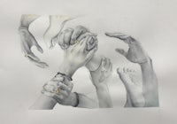 a drawing of a group of hands holding each other