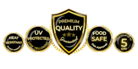 a set of gold and black badges with the words premium quality