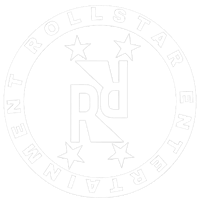 a black and white logo with the word rollstar on it