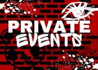 the private events logo on a red brick wall