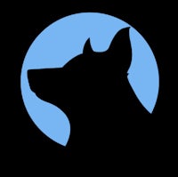 a silhouette of a dog in a blue circle